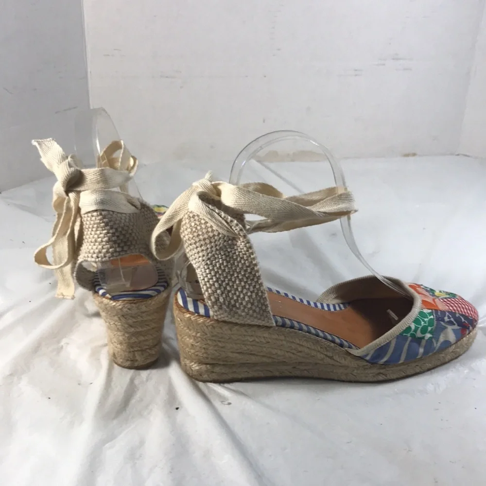 Coach Women’s Kerrie Patchwork Canvas Wedge Espadrille Ankle Tie Sandals Shoe